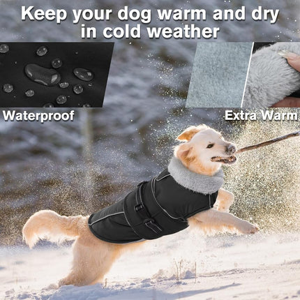 Lelepet Warm Dog Coats for Large Dogs Waterproof Dog Jacket Reflective Pet Fleece Vest Windproof Cold Weather Coats with Adjustable Buckle & Leash Hole, Black, M