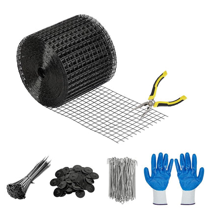 Kit de protección para paneles solares contra pájaros y alimañas YardYonder de 15.24 cm x 15.24 m, incluye 60 clips de sujeción, 100 bridas, guantes, alicates y malla de alambre recubierta de PVC para el control de pájaros y alimañas
