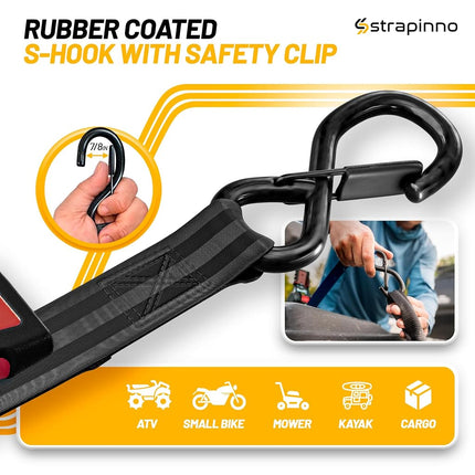 Strapinno Retractable Ratchet Straps (4-Pack), 2.5 cm x 3 m, 680KG Break Strength, Most Durable Straps and Core, Auto Self Retracting Tie Downs for Truck, Moving, Motorcycle, Bike, Jetski, Kayak