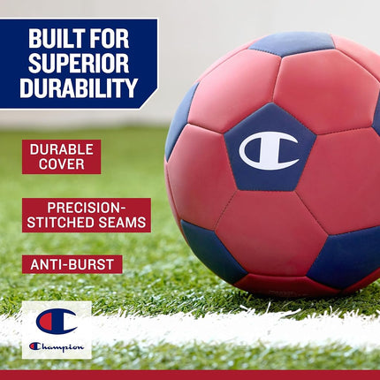 Champion Prodigy Soccer Ball (Size 5, Tango Red/Medieval Blue) – Matte Finish, 32-Panel Design, Enhanced Control, PVC Cover & Butyl Bladder, for Indoor & Outdoor Training, Includes 6" Pump