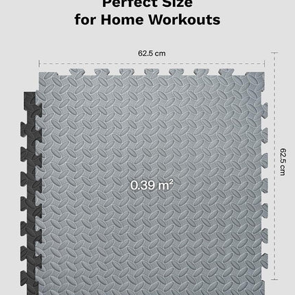 AIRHOP Upgraded 2cm Extra Thick 4.6 m² High-Density Eva Foam Exercise Gym Mats, 12 Pcs Large Interlocking Puzzle Floor Tiles (60x60cm) for Home Gym, Black&Gray