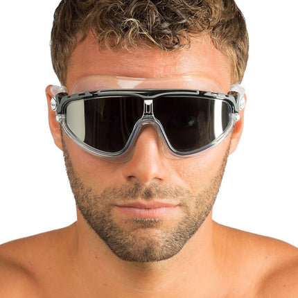 Cressi Skylight Swimming Goggles - Silicone Seal for Adult Swim Goggles - UV Anti-Fog Swimming Mask - Clear/Frame Black Grey Mirrored Lens