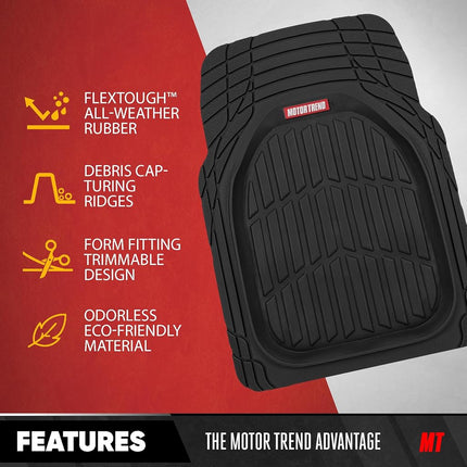 Motor Trend 4pc Black Car Floor Mats Set Rubber Tortoise Liners w/Cargo for Auto SUV Trucks - All Weather Heavy Duty Floor Protection - MT-923-BK+MT-884-BK_amj