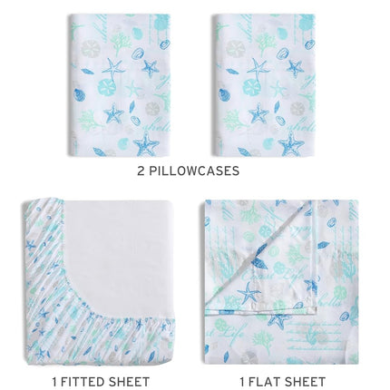 Elite Home Products Inc. Coastal Microfiber Print Sheet Sets, Hampton Blue, Full Sheets