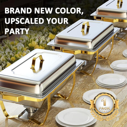 Plats à Frotter pour Buffet, Lot de 1, 8,5 L [Couleurs Or et Argent Élégantes] Ensemble de Plats à Frotter en Acier Inoxydable [Robuste et de Haute Qualité] Chafing Dishes et Chauffe-Plats pour Toutes les Fêtes avec Ensemble Complet