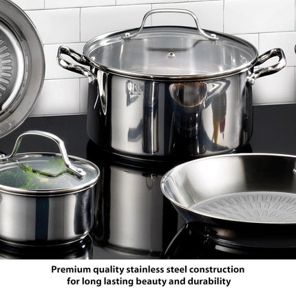 T-fal 2100096045 Pro E760SC Performa Ensemble de batterie de cuisine en acier inoxydable compatible lave-vaisselle et four, 12 pièces, argent, 0