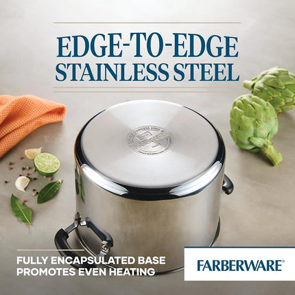 Olla de acero inoxidable Farberware Brilliance con tapa de vidrio, apta para lavavajillas y cocinas de inducción, 8 cuartos