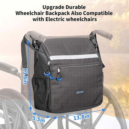 ZHCHG Wheelchair Bag, Wheelchair Backpack with Cup Holder, Wheelchair Bag to Hang on Back, Electric & Wheel Chair Accessories, Large Storage Bag for Walker Rollator