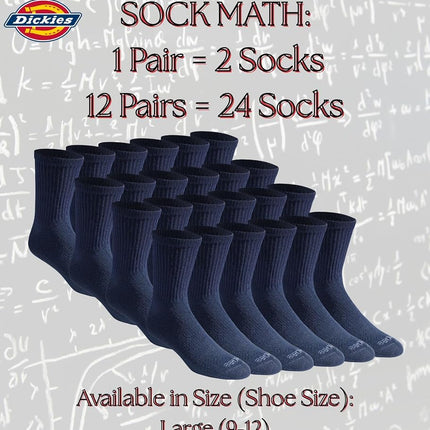 Dickies Men's Dri-tech Moisture Control Mid-Crew Comfort Length Socks, Available in M-XL (6, 12 Pairs), Comfort Length Navy (12 Pairs), Large