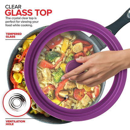 Modern Innovations Universal Lids (Set of 2) Fits 7 to 12-Inch Cookware, Silicone Replacement Pan Lid, Glass Top Covers for Skillets, Pots, Frying Pans, Cast Iron - Lavender