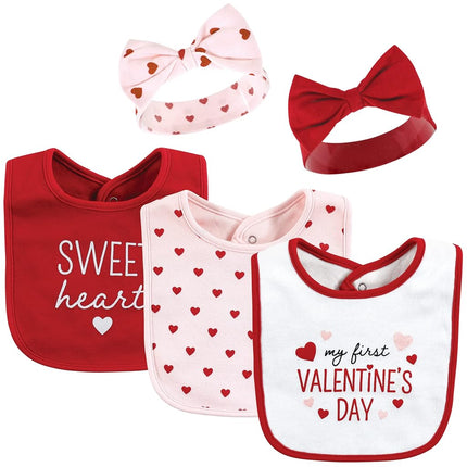 Hudson Baby Set de Babero y Diadema o Gorros de Algodón Unisex para Bebé, Valentine Sweetheart, Talla Única