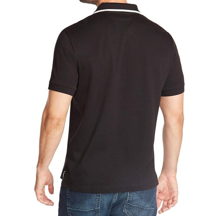 Nautica Men's Classic Fit Short Sleeve Dual Tipped Collar Polo Shirt, True Black, S