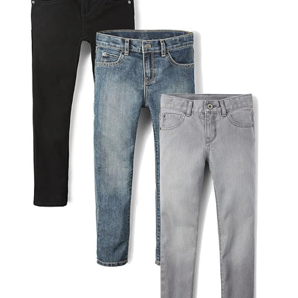 The Children's Place Boys' Multipack Basic Stretch Skinny Jeans, Black/Blue/Gray 3-Pack, 4