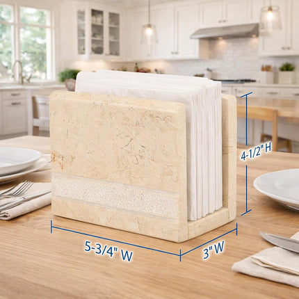 Creative Home Natural Champagne Marble Hand Carved Collection Tabletop Napkin Holder Stand Tissue Paper Dispenser Decorative Kitchen Countertop Dining Table Organizer, 3" x 5.8" x 4.5" H, Beige