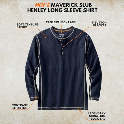 Legendary Whitetails Men's Maverick Slub Henley Shirt, Navy, XXL