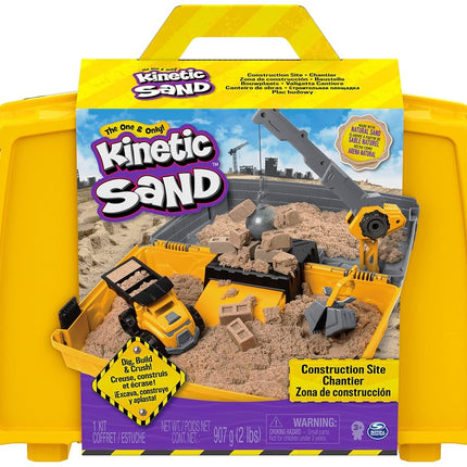 Kinetic Sand, Construction Site Folding Sandbox with 2lbs Play Sand & Toy Truck, Storage Case, Sensory Toys, for Kids Ages 3 and up