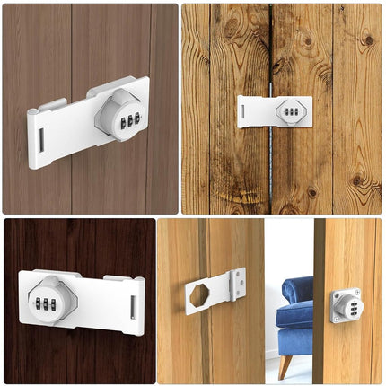 MeBantoo Household Cabinet Password Hasp Locks, Cabinet Locks with Combination, Door Security Slide Latch for Small Barn Doors, Bathroom, Outdoor, Garden (White)