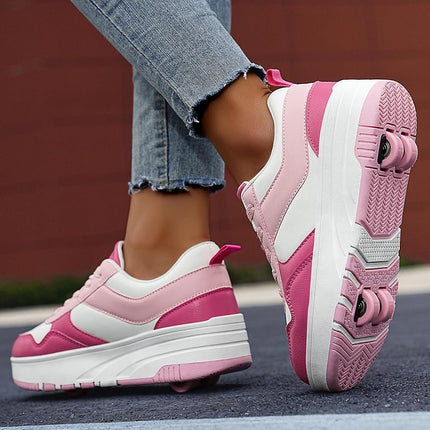 ANEFUN Roller Skate Shoes for Kids Girls Boys Detachable Wheeled Fashion Sneakers Pink White
