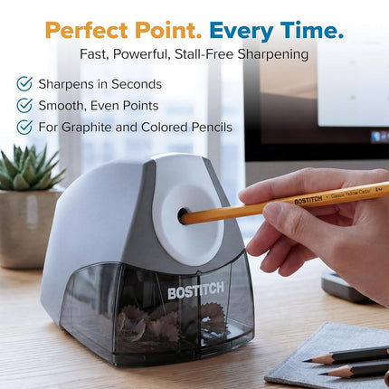 Bostitch Office Personal Electric Pencil Sharpener, Powerful Stall-Free Motor, High Capacity Shavings Tray, Gray (EPS4-KTGRAY)
