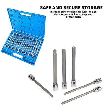 NEIKO 10079A Extra Long Allen Hex Bit Socket Set, 18 Piece SAE and Metric Allen Socket Set, 3/8 Drive, 1/8" – 3/8 Inch & 3mm – 10mm, 6” Long Allen Hex Socket Bit Set, Allen Head Hex Key Socket Set …
