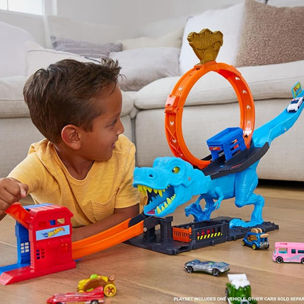 Hot Wheels City T-Rex Chomp Down Track Set & 1 Toy Car