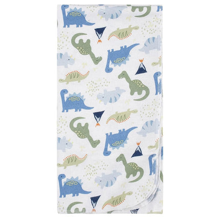 Gerber Boys Newborn Infant Baby Toddler Nursery 100% Cotton Flannel Receiving Swaddle Blanket, Dinosaur Blue, 5 Count (Pack of 1)