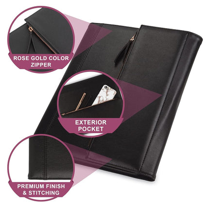 Samsill Women Professional Portfolio/Resume Organizer with Magnetic Flap Closure and Rose Gold Zipper (Black, Letter Size)