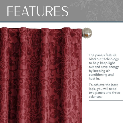 Elrene Home Fashions 20860ELR Antonia Blackout Rod Pocket/Back Tab Window Curtain Panel,Rouge,52" X 84