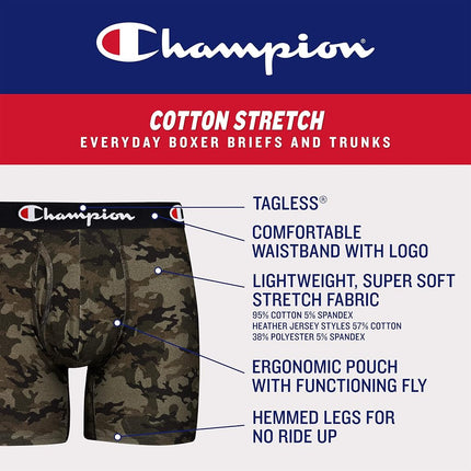 Champion Men's Boxer Briefs, Every Day Comfort Stretch Cotton Moisture-Wicking Underwear, Multi-Pack, Black/Oxford Grey Heather/Black Script Logo-3 Pack, XL (Pack of 3)