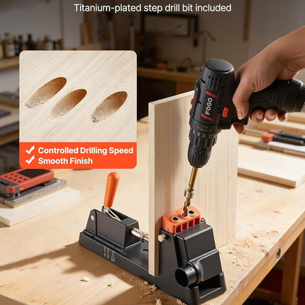 VEVOR Pocket Hole Jig Kit, 12.7 to 38.1 mm Adjustable, Lightweight Jig Pocket Hole System with Dust Collection Adapter, Detachable Guide Block, Drill Bit, Stop Collar, Easy Adjusting, for Woodworking
