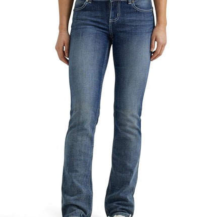 Wrangler Women's Western Mid Rise Stretch Straight Leg Jean, Dark Indigo, 11