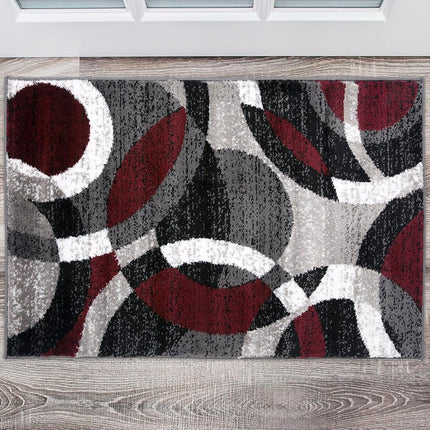Rugshop Contemporary Modern Circles Abstract Area Rug, 2' x 3', Red