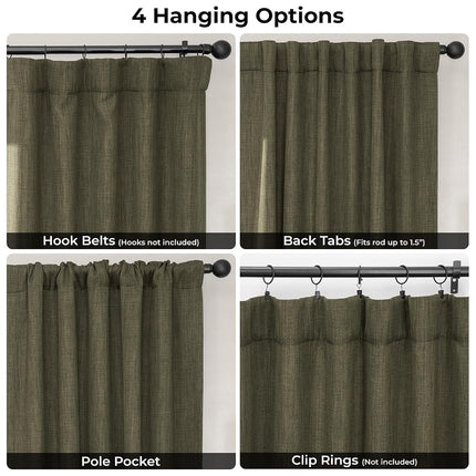HPD Half Price Drapes Faux Linen Room Darkening Curtains - 84 Inches Long Luxury Linen Curtains for Bedroom & Living Room (1 Panel), 50W X 84L, Khaki Green