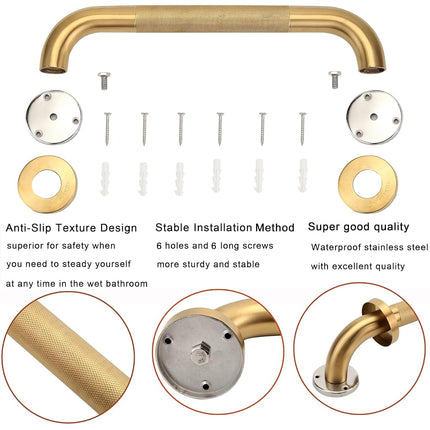 Rackickyer Shower Grab Bar, 2 Pack 32 Inch Gold Bathroom Bar, 1.25" Diameter 304 Stainless Steel Anti-Slip for Bathtubs and Showers, Handicap Support for Seniors Elderly