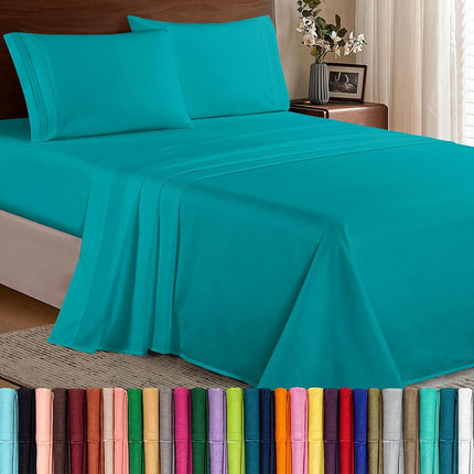 Elegant Comfort Luxury 1500 Premium Hotel Quality Microfiber 4-Piece Sheet Set - Wrinkle Resistant, All Around Elastic Fitted Sheet, Deep Pocket up to 16", Queen, Turquoise
