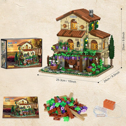 INSOON Grape Chateau Building Set with LED Light, 1831 PCS Winery House Building Kit for Adults Teens Kids Boys Girls 10+