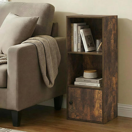 Furinno LUDER 3-Tier Open Shelf Bookcase with 1 Door Cabinet, Amber Pine