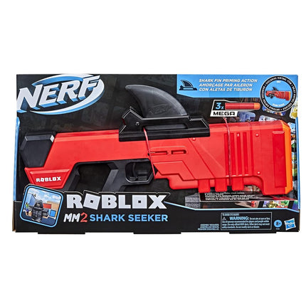 NERF Roblox MM2: Shark Seeker Dart Blaster, Shark-Fin Priming, 3 Mega Darts, Code to Unlock in-Game Virtual Item