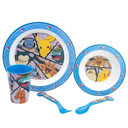 Pokemon 5 Piece Dinner Set - Kids Plastic Plate Bowl and Tumbler Feeding