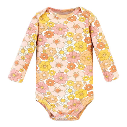 Hudson Baby Unisex Baby Cotton Long-Sleeve Bodysuits, Peace Love Flowers, Newborn, Peace Love Flowers, Newborn
