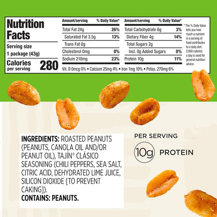 Snak Club Tajin Clasico Toasted Peanuts 1.5 oz. / 12 ct.