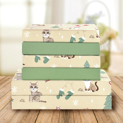 Elegant Comfort Luxury Soft Bed Sheets Holiday Pattern 1500 Premium Hotel Quality Microfiber - Softness Wrinkle and Fade Resistant (4-Piece) Bedding Set, Twin, Cream Cats