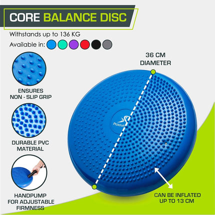ProSource Core Balance Disc Trainer, 36 cm Diameter with Pump for Improving Posture, Fitness, Stability, Blue