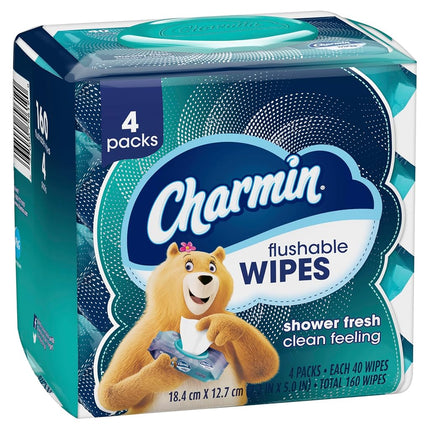 Charmin Flushable Wipes, 4 packs, 40 Wipes Per Pack, 160 Total Wipes