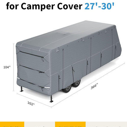 Travel Trailer RV Cover 27'-30',Anti-UV Windproof Waterproof Rip-Stop RV Covers Extra-Thick Upgraded 7 Layers for Camper Cover, 2Pcs Extra Straps & 4 Tire Covers