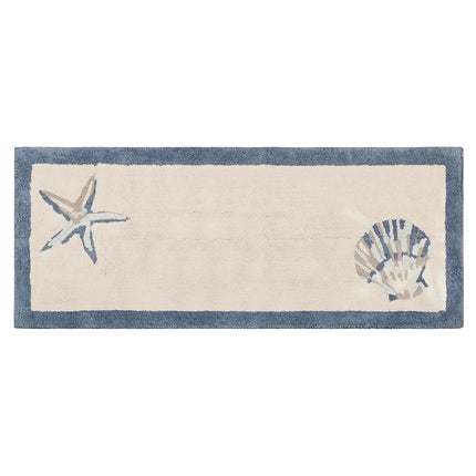 Madison Park Bayside 100% Cotton Tufted Non-Slip Absorbent Ultra Soft Seashells Beach Style Bath Mat Bathroom Rugs, 24X60 Inches Blue