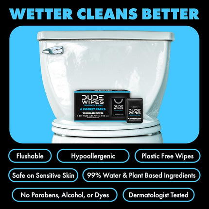 DUDE Wipes Unscented Pocket Packs - Travel Wipes - 12 Packs of 8 (96 Count) - On-The-Go Adult Flushable Wipes for Sensitive Skin - Infused with Vitamin E and Aloe - Septic and Sewer Safe