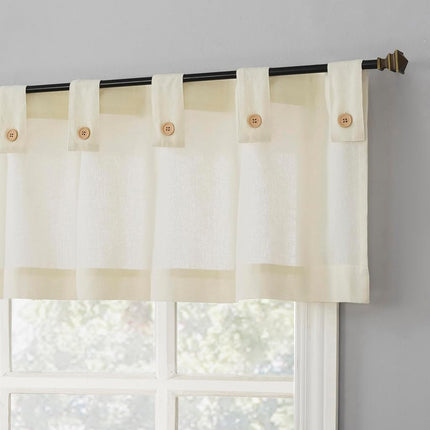 Archaeo Cotton Blend Button Tab Top Cafe Curtains, Valance, 54" x 14, Cream