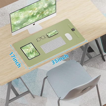 Leather Desk Pad Protector,Mouse Pad,Office Desk Mat, Non-Slip PU Leather Desk Blotter,Large Desk mat,Waterproof Keyboard mat for Office/Home/Decor (Olive Green,48" x 17")