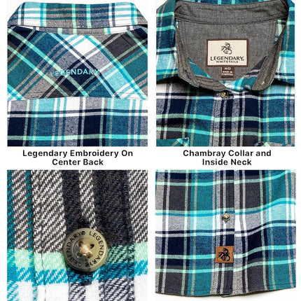 Legendary Whitetails Women's Standard Cottage Escape Flannel Shirt, Turquoise Pacific Plaid, Small